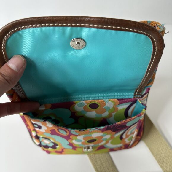 Lily Bloom Crossbody Purse Shoulder Bag 2 Tone Floral Leather Accent Flap Pocket - Picture 9 of 16